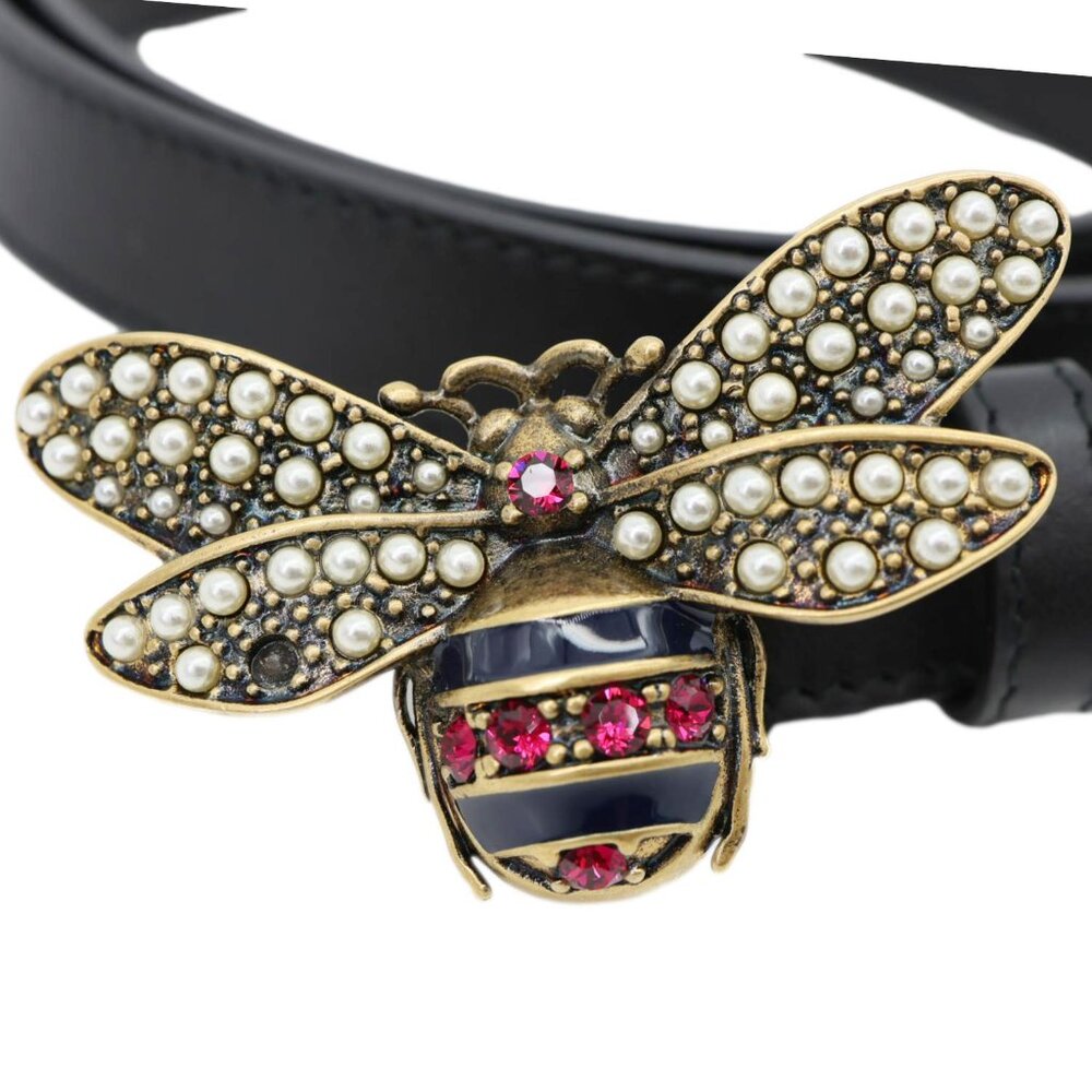 Gucci Queen Margaret Bee Leather Belt Black 476452 Size 80/32 - Picture 9 of 9